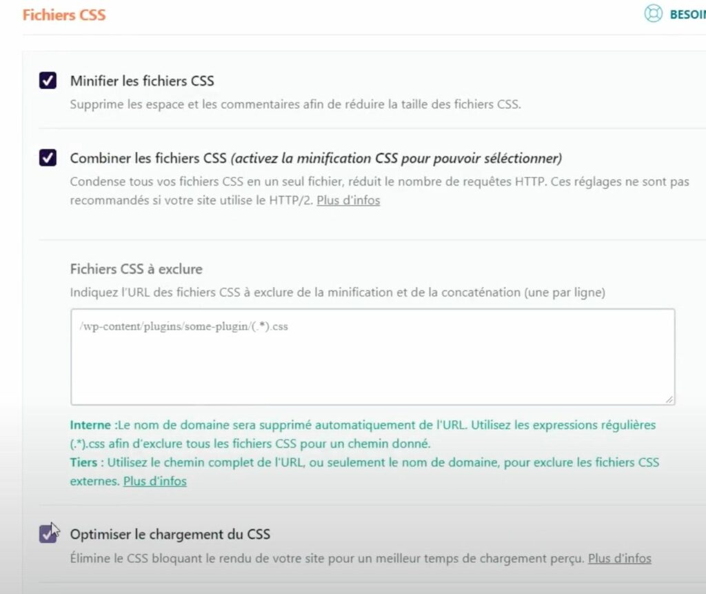 wp rocket optimisation fichier css