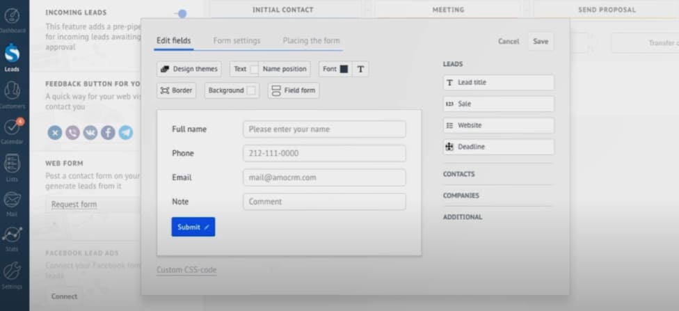 formulaire contact amocrm
