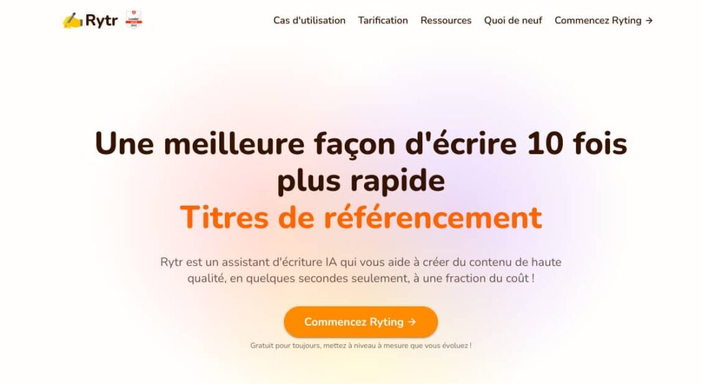 page accueil rytr