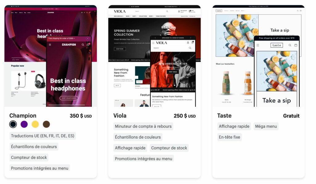 exemples themes shopify