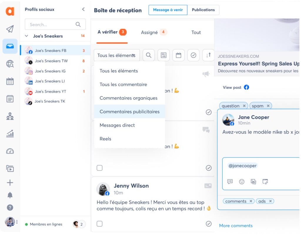 gestion message privé agorapulse