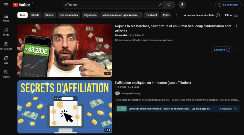 youtube affiliation