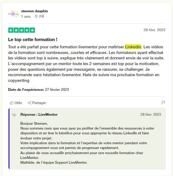 avis 2 trustpilot livementor linkedin