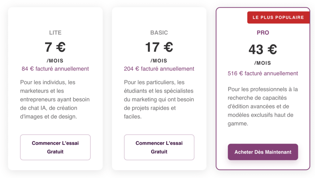 designs ai tarifs