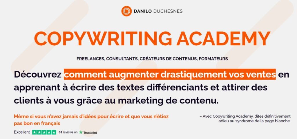 interface copywriting academy de danilo duchesnes