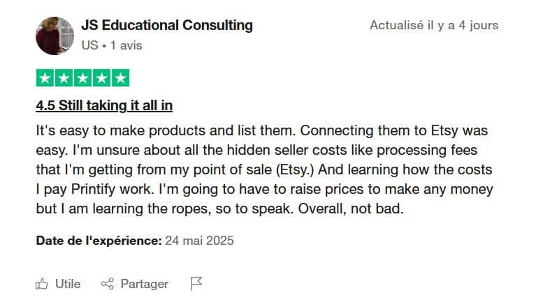 avis 1 trustpilot printify